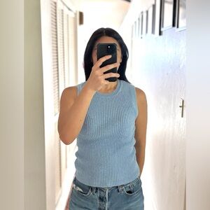 Fitted Ribbed Blue Tank Top